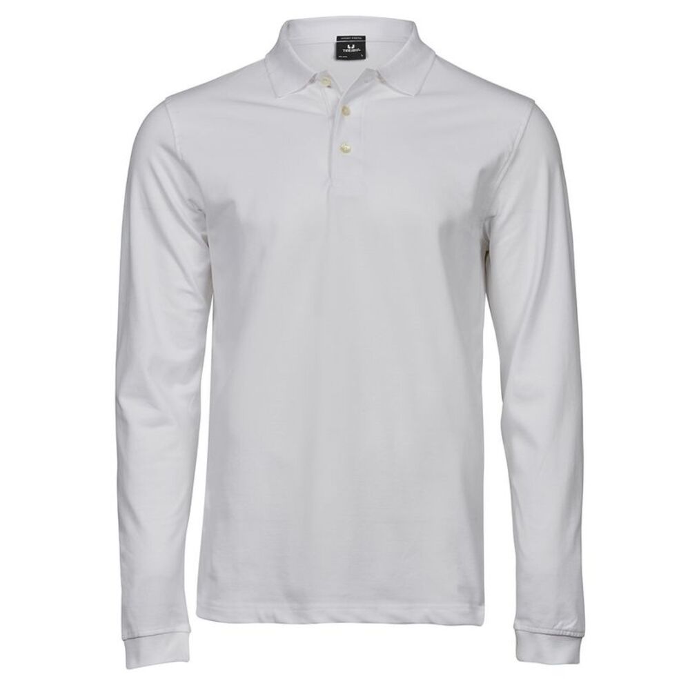 Tee Jays Mens Luxury Stretch Long-Sleeved Polo Shirt / White